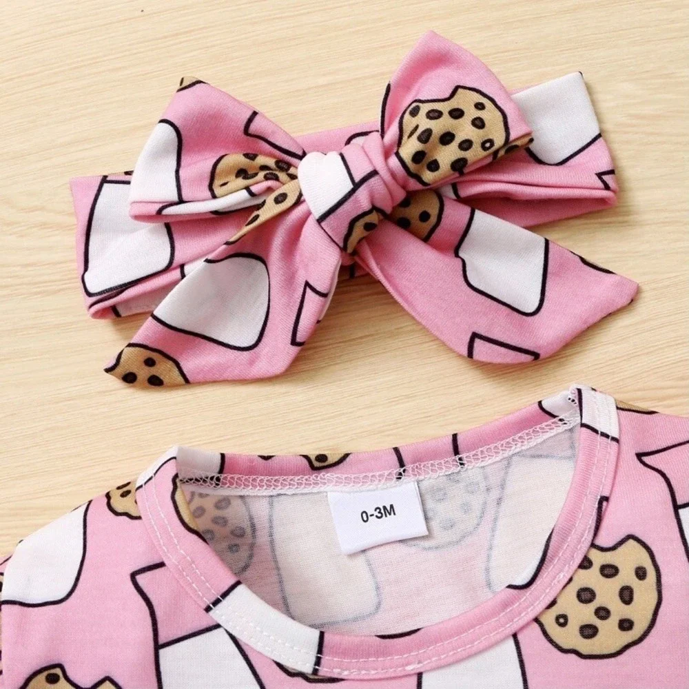 PatPat Girls Set One Piece Hair Tie New with Tags 3-6 Months Milk Cookies Pink